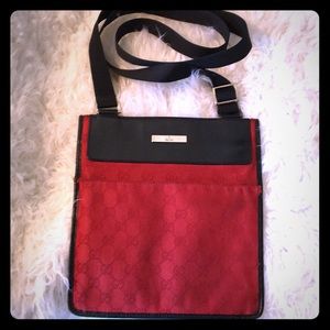 Gucci Black & Red Signature Canvas Messenger Bag